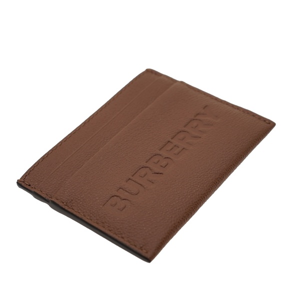 Burberry Sandon Card Case Wallet Embossed Logo Tan Leather New - Picture 3 of 4